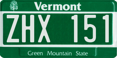 VT license plate ZHX151
