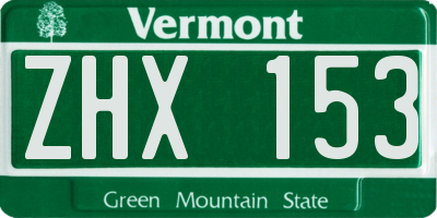 VT license plate ZHX153