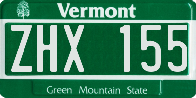 VT license plate ZHX155