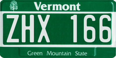 VT license plate ZHX166