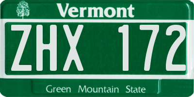 VT license plate ZHX172