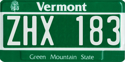 VT license plate ZHX183