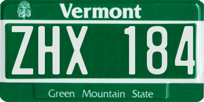 VT license plate ZHX184