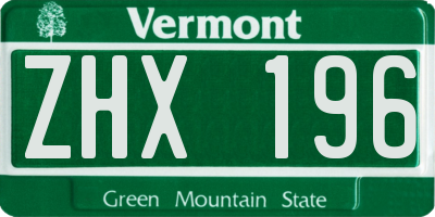VT license plate ZHX196