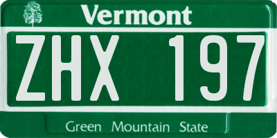 VT license plate ZHX197