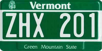 VT license plate ZHX201