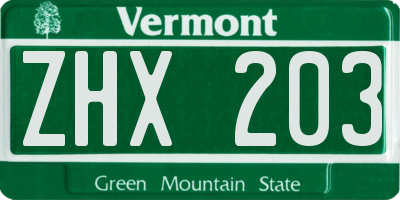 VT license plate ZHX203