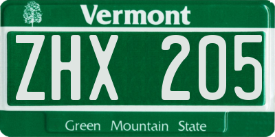 VT license plate ZHX205
