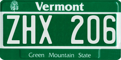 VT license plate ZHX206