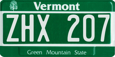 VT license plate ZHX207