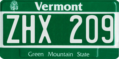 VT license plate ZHX209