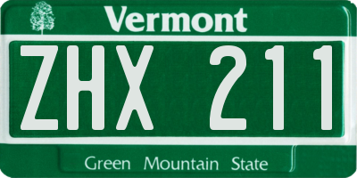 VT license plate ZHX211