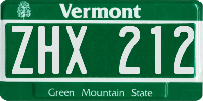 VT license plate ZHX212
