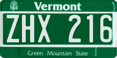 VT license plate ZHX216