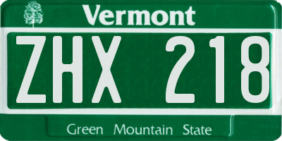 VT license plate ZHX218