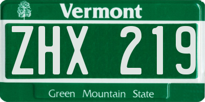 VT license plate ZHX219