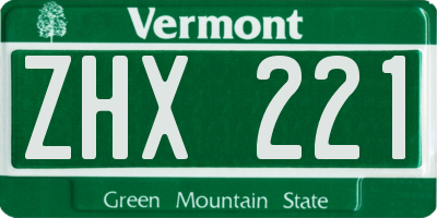 VT license plate ZHX221