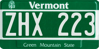 VT license plate ZHX223
