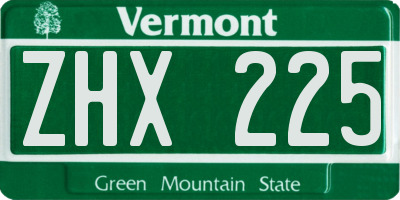 VT license plate ZHX225