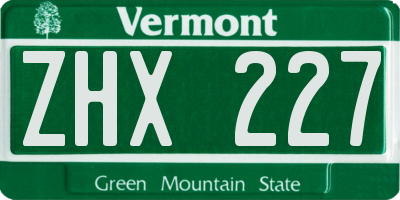 VT license plate ZHX227