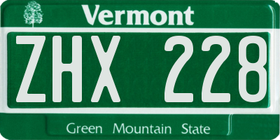 VT license plate ZHX228