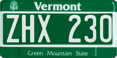 VT license plate ZHX230