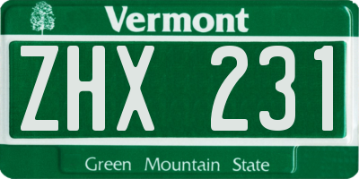 VT license plate ZHX231