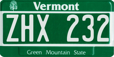 VT license plate ZHX232
