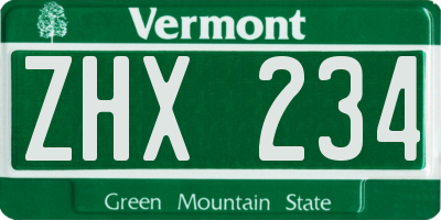 VT license plate ZHX234