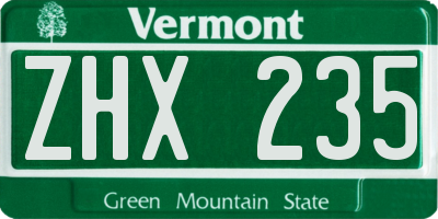 VT license plate ZHX235