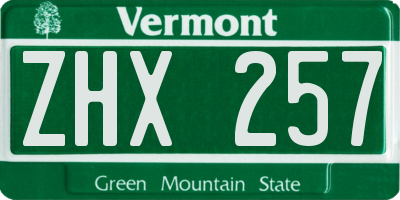 VT license plate ZHX257