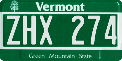 VT license plate ZHX274