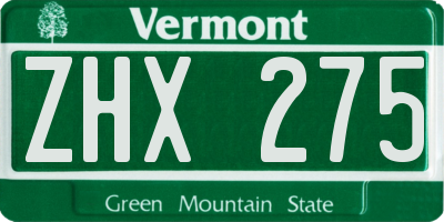 VT license plate ZHX275