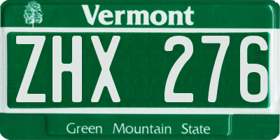 VT license plate ZHX276