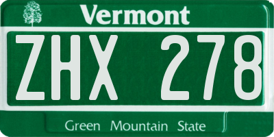VT license plate ZHX278
