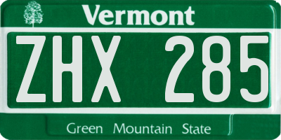 VT license plate ZHX285