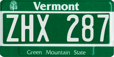 VT license plate ZHX287