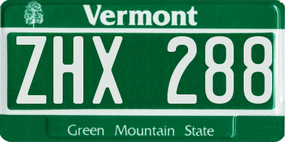 VT license plate ZHX288