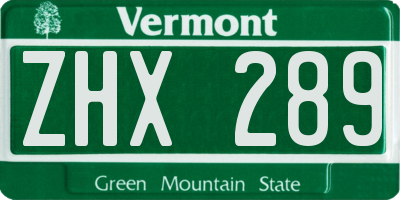 VT license plate ZHX289