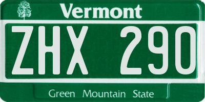VT license plate ZHX290