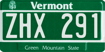 VT license plate ZHX291