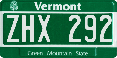 VT license plate ZHX292