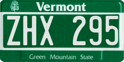 VT license plate ZHX295