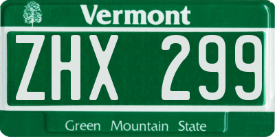VT license plate ZHX299