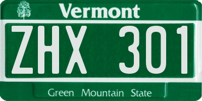 VT license plate ZHX301