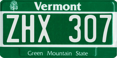 VT license plate ZHX307