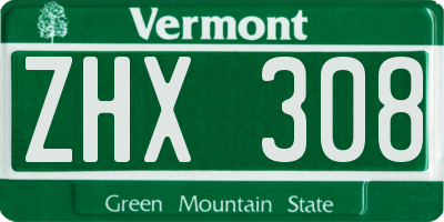VT license plate ZHX308