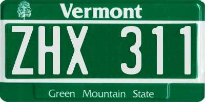 VT license plate ZHX311