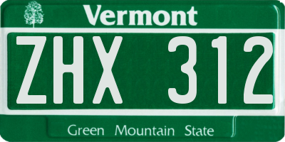 VT license plate ZHX312