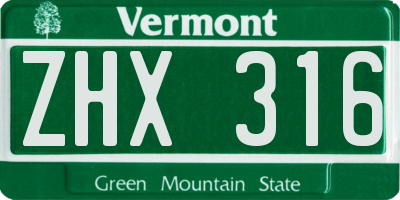 VT license plate ZHX316